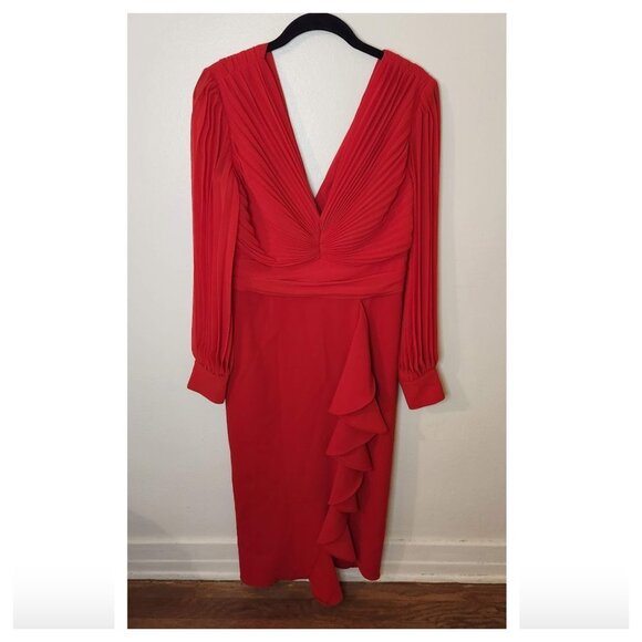 BADGLEY MISCHKA Crepe-Paneled Chiffon Midi Dress - Picture 2 of 6